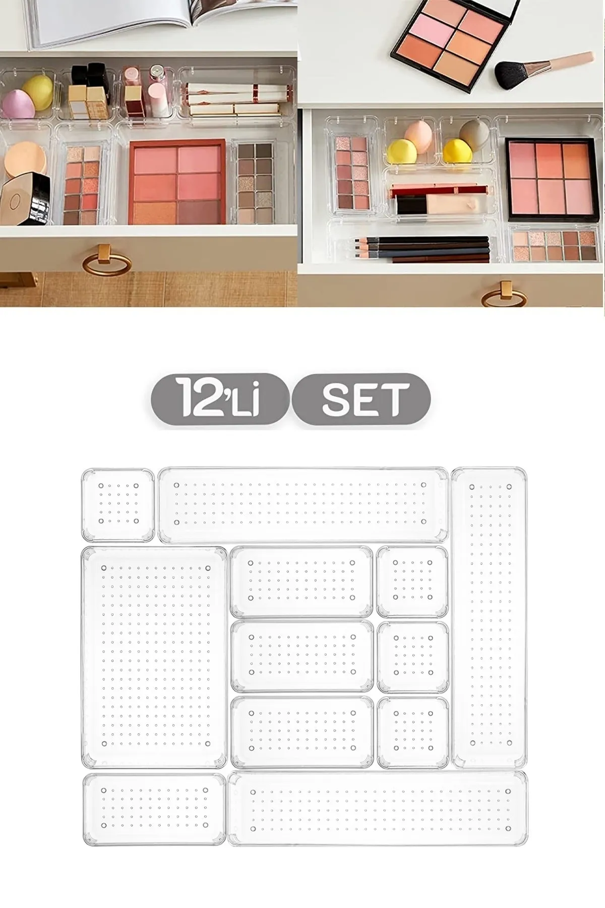 Meleni Home  12-teiliger Punto-Organizer – Badezimmer-Make-up-Schmuck-Organizer – Schubladen-Organizer