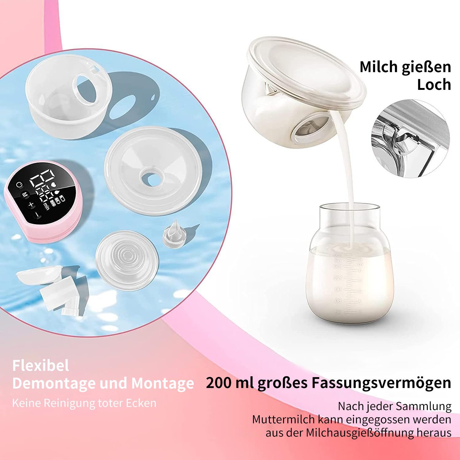 JOEAIS Elektrische Milchpumpe Elektrisch Abpumpen Muttermilch Elektrisch Breast Pump Electric, Handsfree Tragbar LCD-Display, 2 Modi und 9 Stufen Geräuscharm und Schmerzfrei