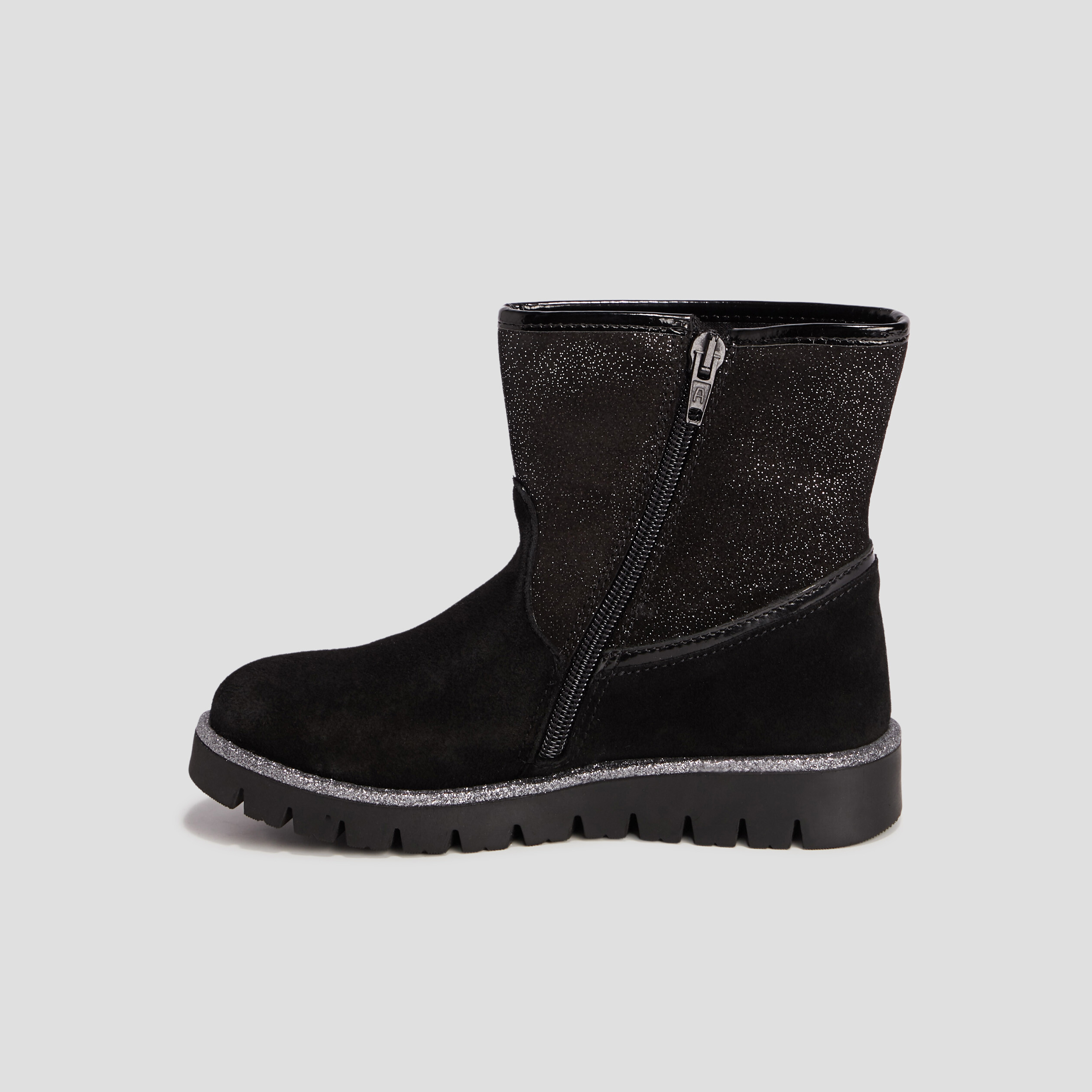 Bottes en cuir empiècements pailletés noir fille | La Halle