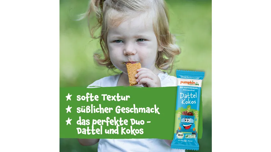pumpkin organics Bio Haferriegel mit Dattel & Kokos 20 g