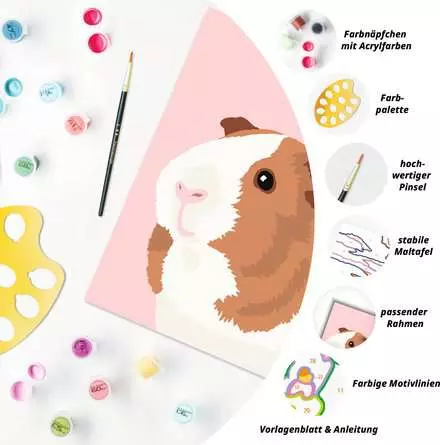 CreArt Niedliches Meerschweinchen - Malen nach Zahlen für Kinder ab 7 Jahren