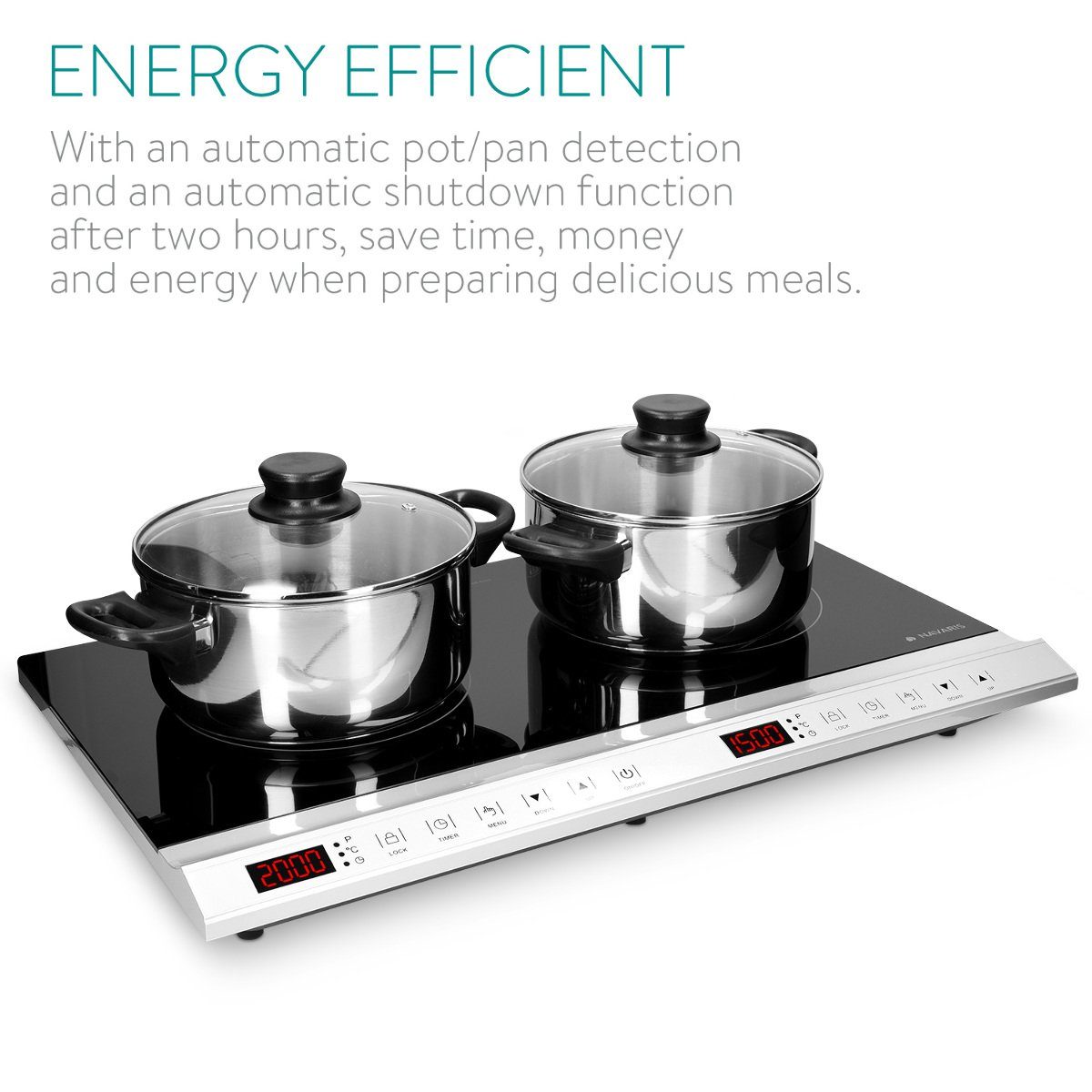 Navaris Doppel-Induktionskochplatte Doppel Induktionskochfeld 3500W - 2 Kochfelder mit Timer
