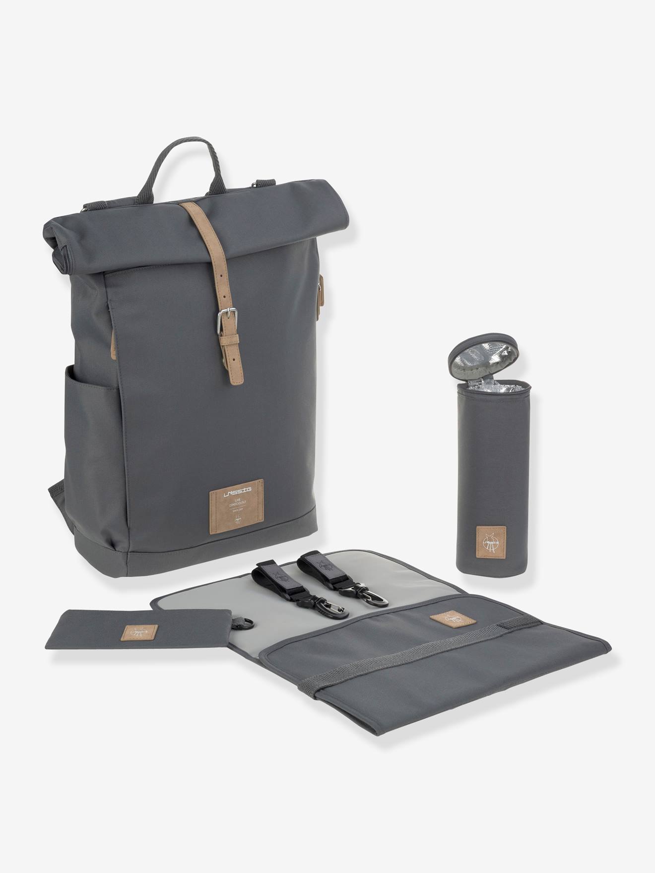Sac à dos à langer Green Label LÄSSIG Rolltop gris anthracite