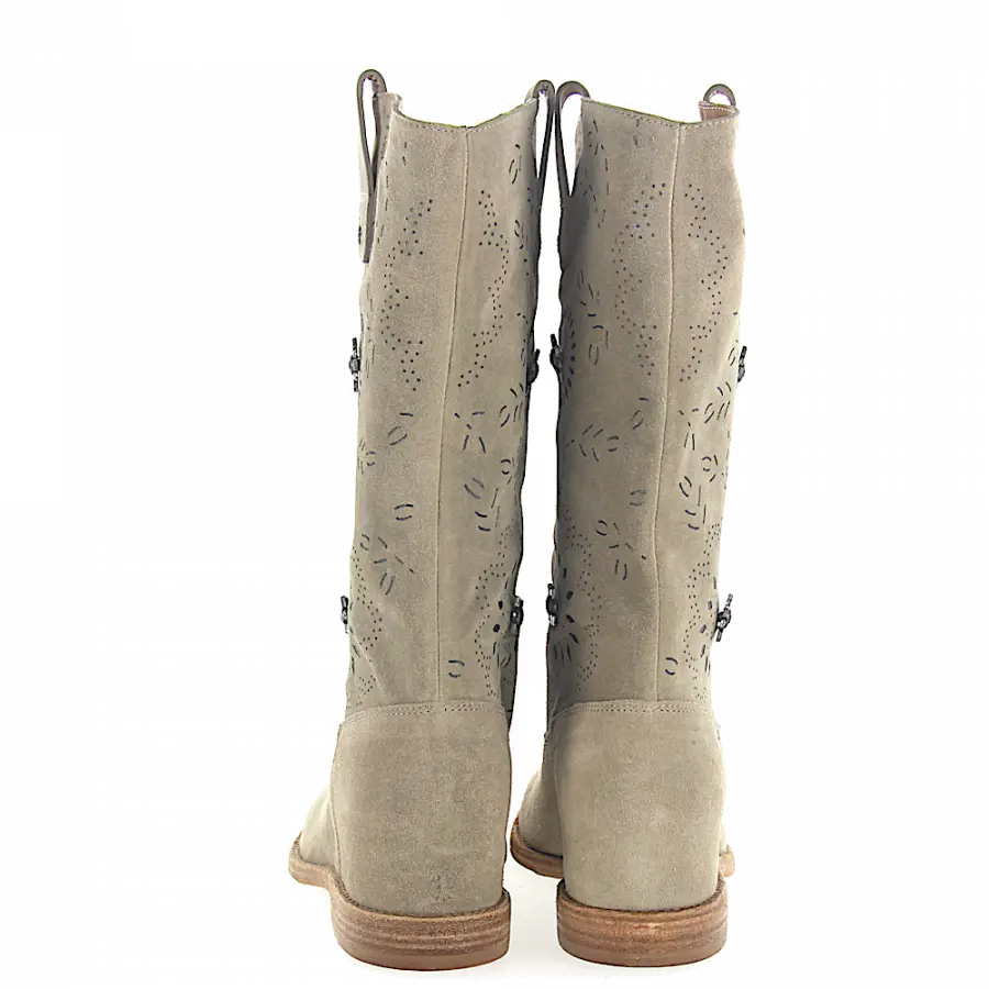 Rossano Bisconti - Stiefel Kalbsleder Veloursleder Lochmuster Metallverzierung hellgrau - grau