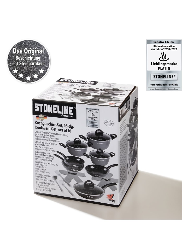 Stoneline Keramik Kochgeschirr-Set 16-teilig 18/20/24/28 | mit Deckeln in Anthrazit günstig kaufen onesize