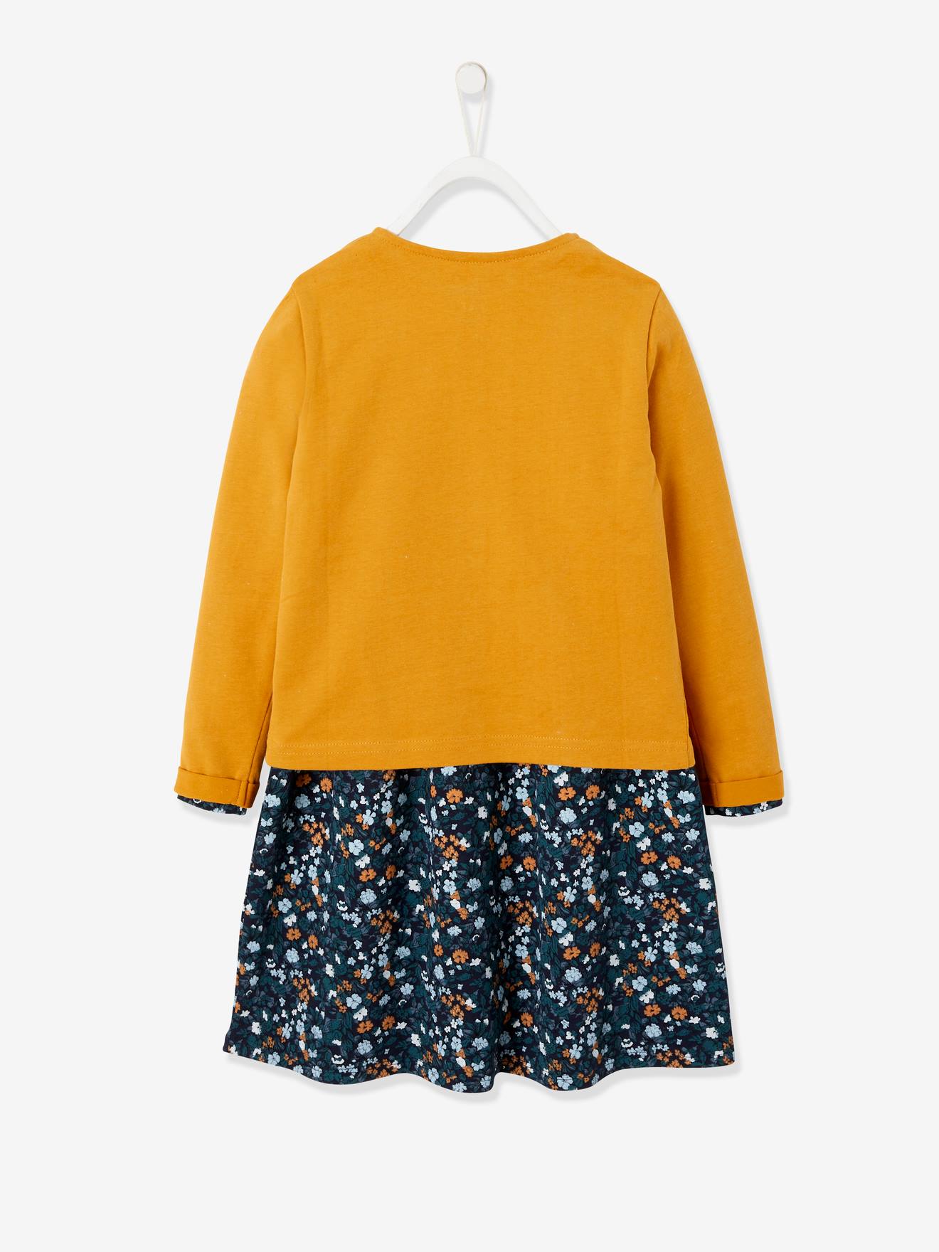 Ensemble fille cardigan et robe imprimée fleurs encre imprimé