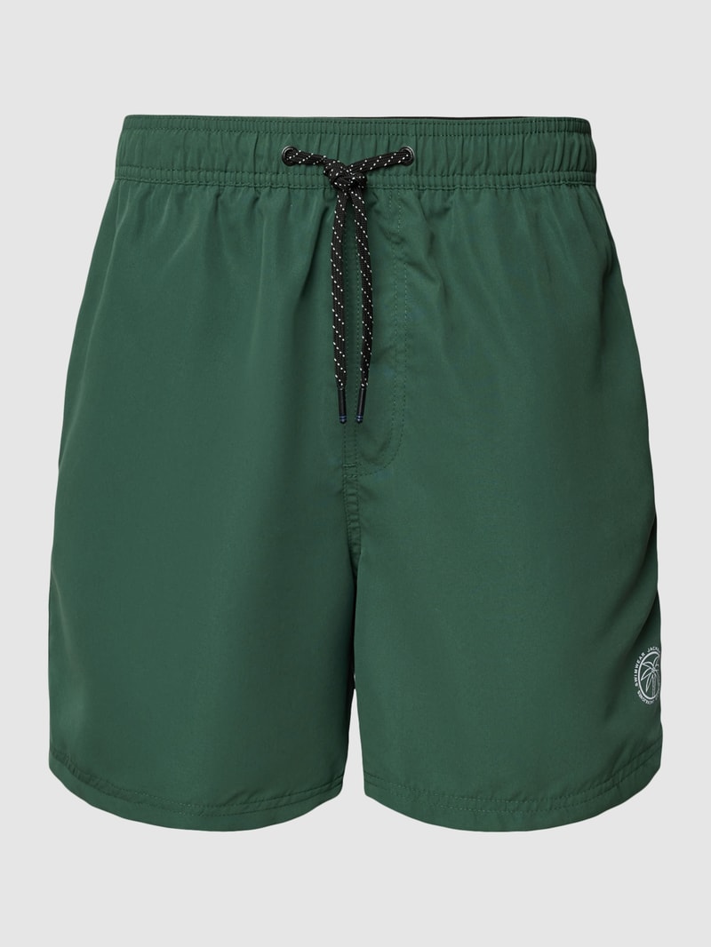 Badehose mit Label-Print Modell 'FIJI' in dunkelgrün