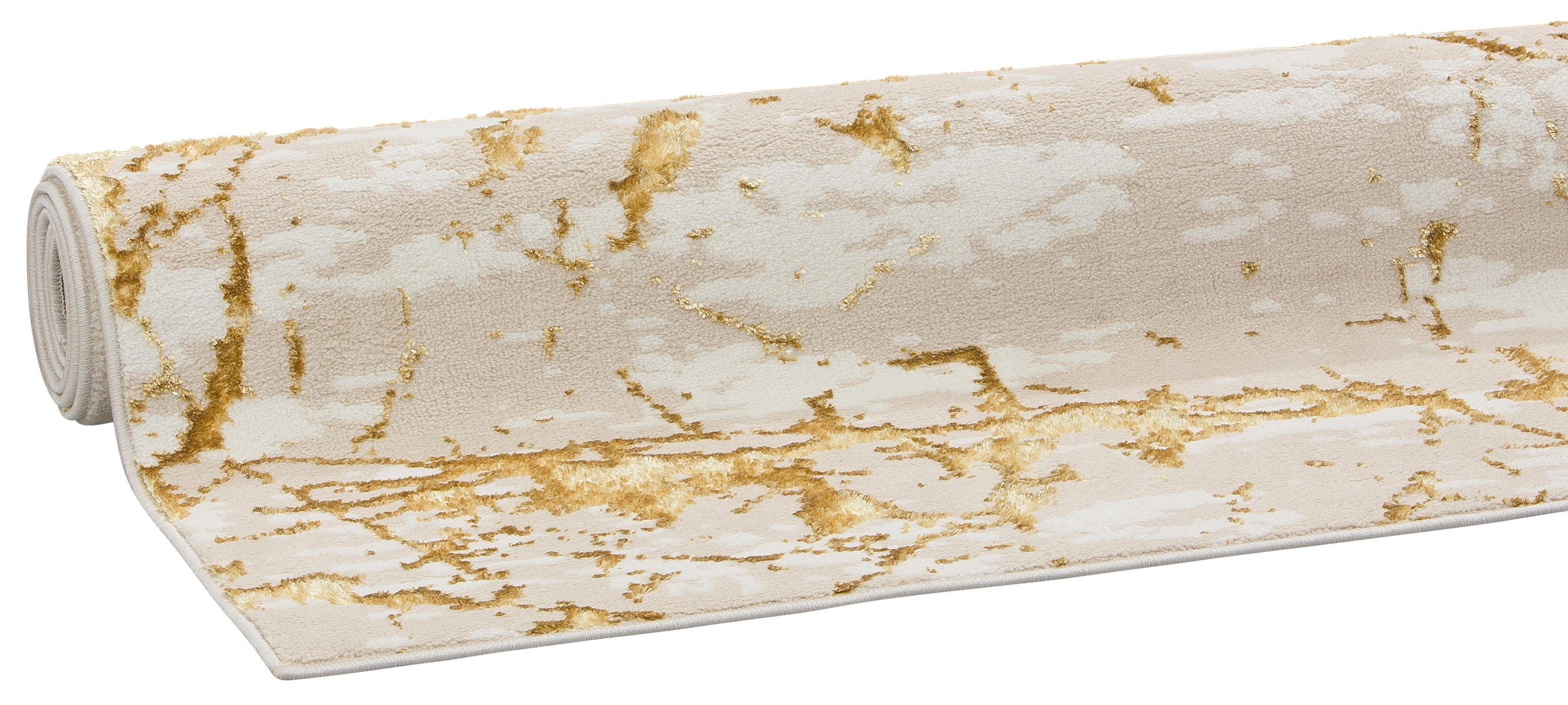Teppich Kalmus, Schrumpfgarn-Effekt, Hoch-Tief, Leonique, rechteckig, Höhe: 11 mm, modernes Marmor Design, Kurzflor-Teppich, weich