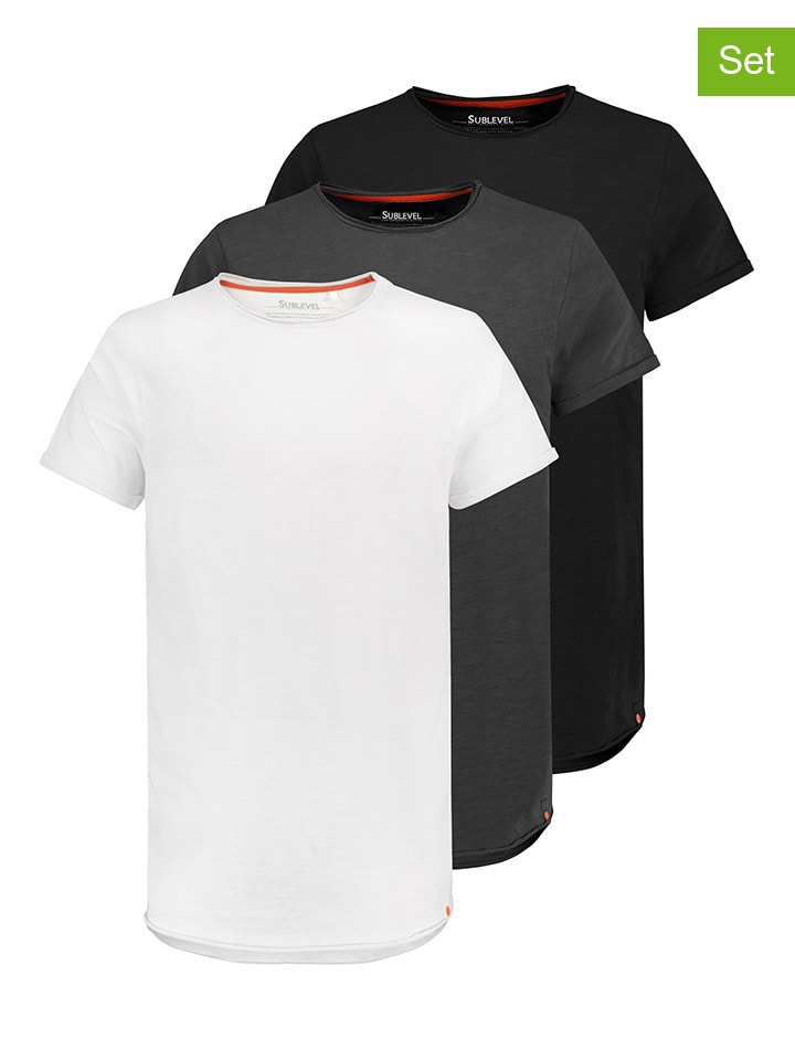Authentic Style 3er-Set: Shirts in Schwarz/ Anthrazit/ Weiß günstig kaufen