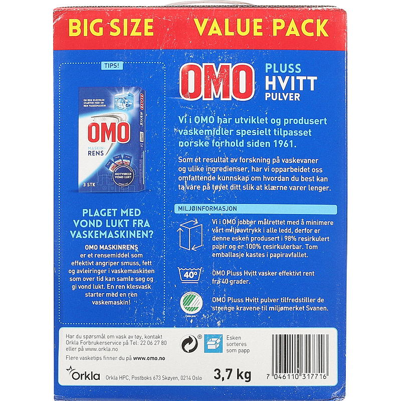 Omo Omo Pluss Hvitt 3,7 kg