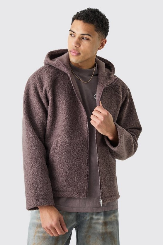 Kastiger Oversize Bouclee Borg-Hoodie mit Reißverschluss