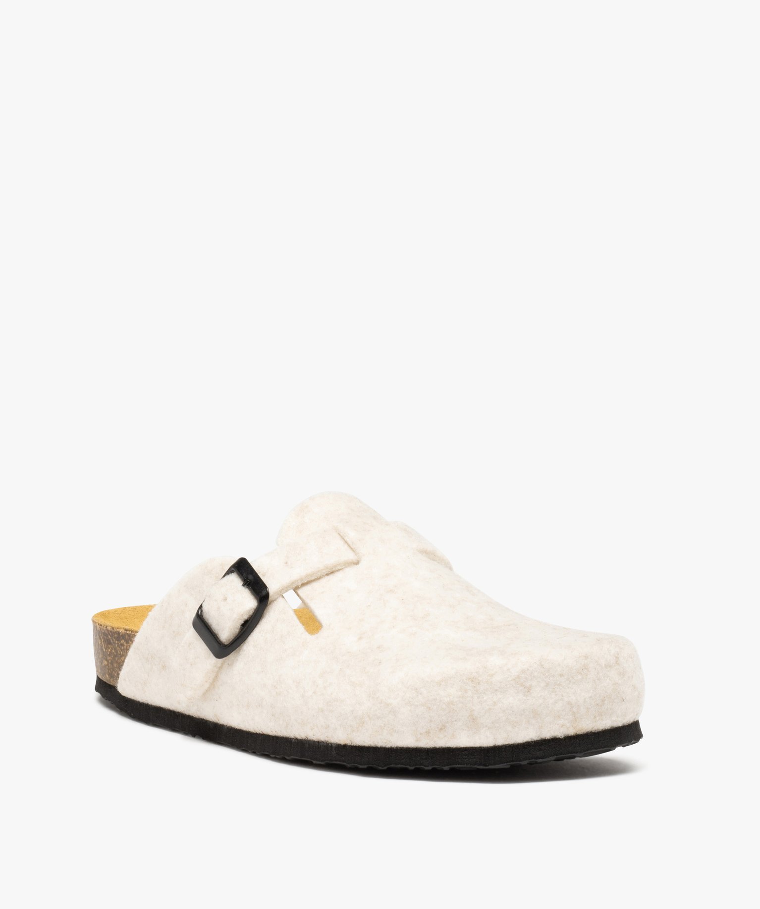 Chaussons femme mules plates en feutrine unie beige | GEMO