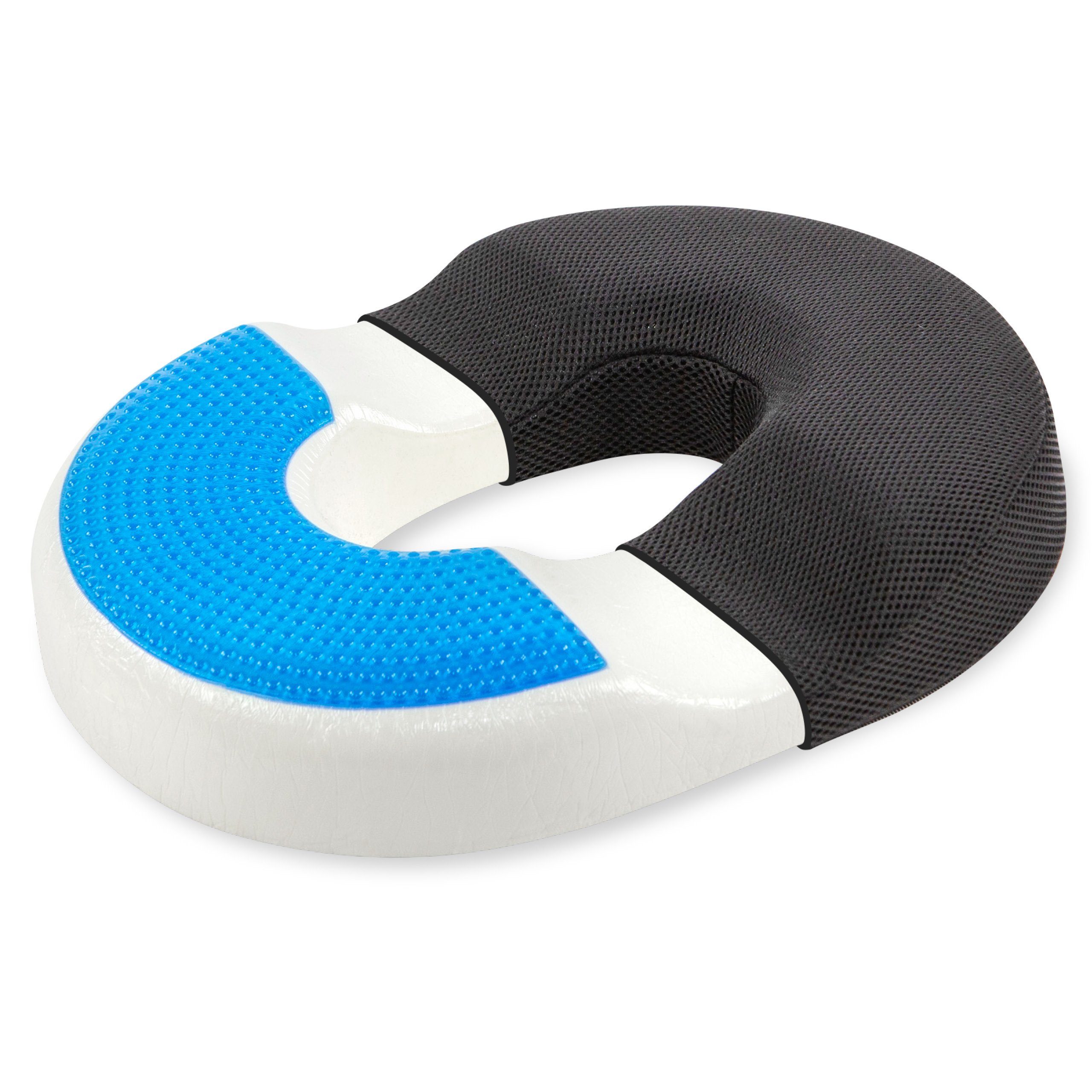 Vitabo Steißbeinkissen Vitabo Ergonomischer Steißbein Sitzring – Steißbeinkissen in O-Form mit Gel-Schicht I Ringkissen, Sitzdonut aus Memory-Schaum (Schwarz), mit kühlender Gel-Auflage, Anti-Rutsch-Noppen an der Unterseite sorgen für einen sicheren
