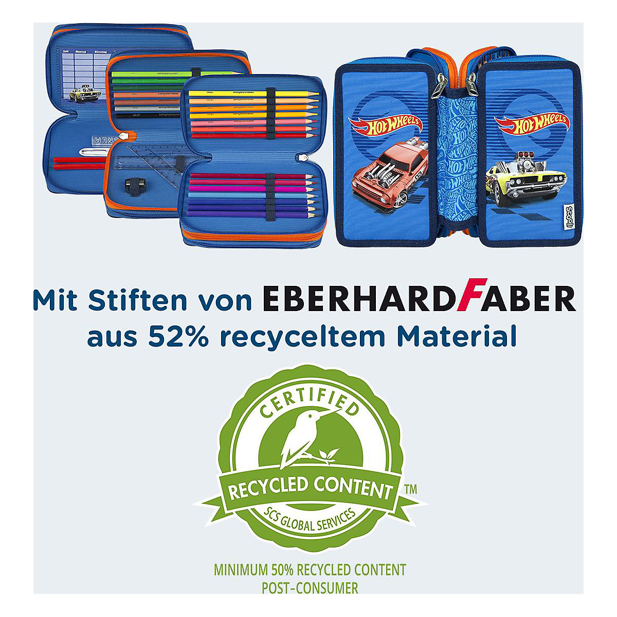 Triple-Federmäppchen Hot Wheels, befüllt, 30-tlg.
