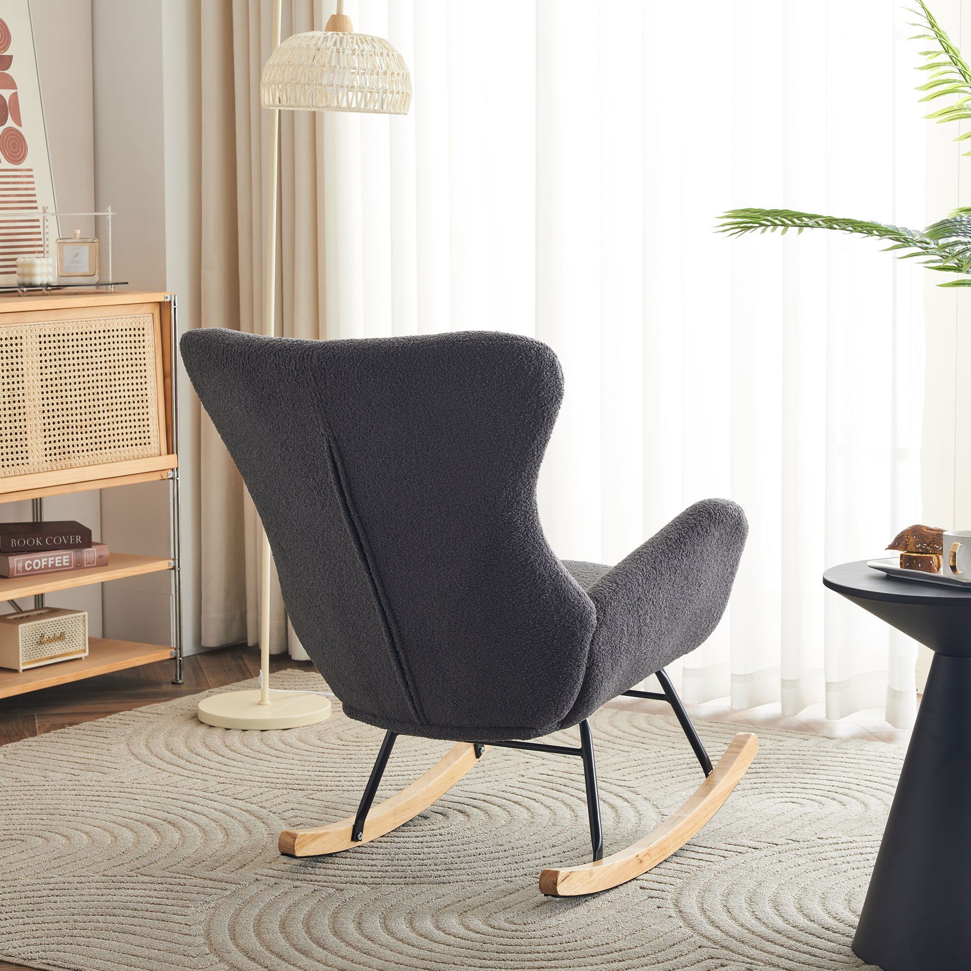 OKWISH Schaukelstuhl Relaxstuhl Schwingsessel Freizeitstuhl Relaxsessel Schaukelsessel (mit hoher Rückenlehne, Teddy-Samt-Schaukelstuhl), Einzelsofastuhl, Mutterstuhl, Kinderzimmerstuhl