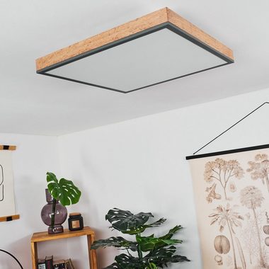 hofstein Deckenleuchte Vacil modernes Deckenpanel aus Metall, MDF, Schwarz/Weiß/Holzoptik, 3000 Kelvin, 24 Watt, 2100 Lumen, eckige Deckenlampe in flachem Design