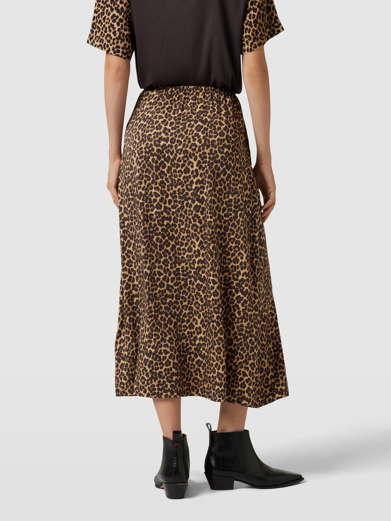 Midirock mit Allover-Animal-Print in camel