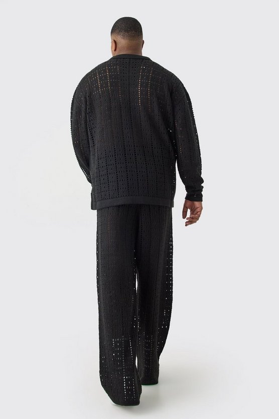 Plus lockere gehäkelte Hose in Schwarz