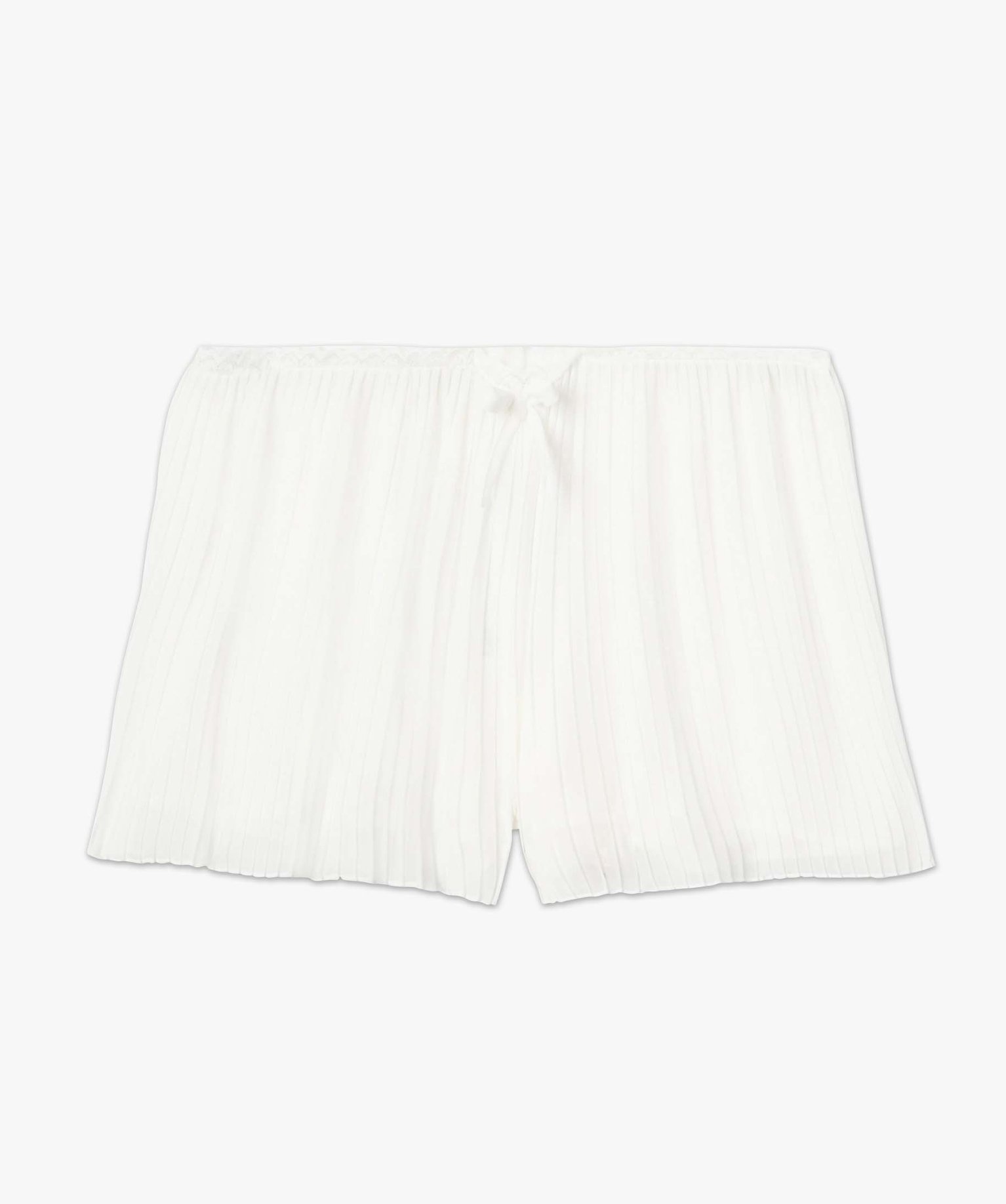 Short de pyjama femme plissé avec ceinture dentelle blanc | GEMO