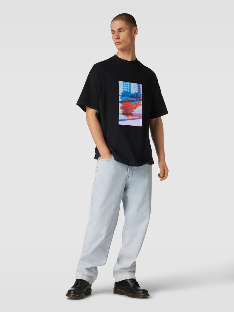 T-Shirt mit Motiv-Stitching Modell 'MOTION' in black