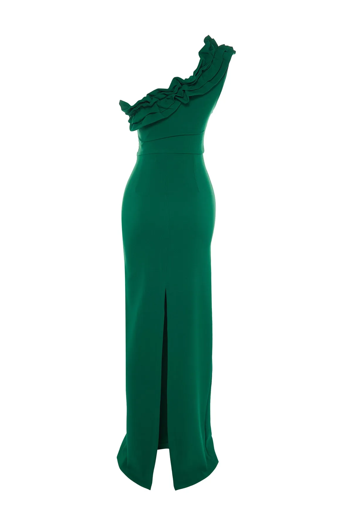 Trendyol Collection  Smaragdgrünes, gewebtes, langes Abendkleid mit Volants TPRSS21AE0044