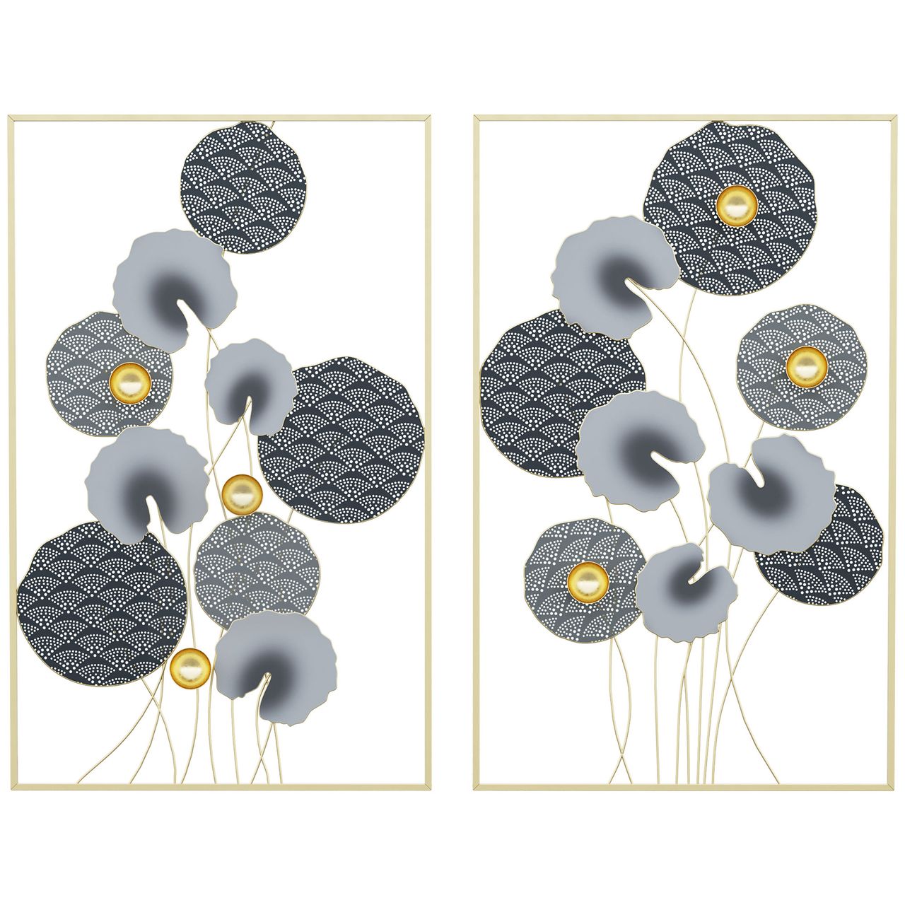 HOMCOM 2-Set 3D-Wandbild aus Metall Grau 50 x 80 cm