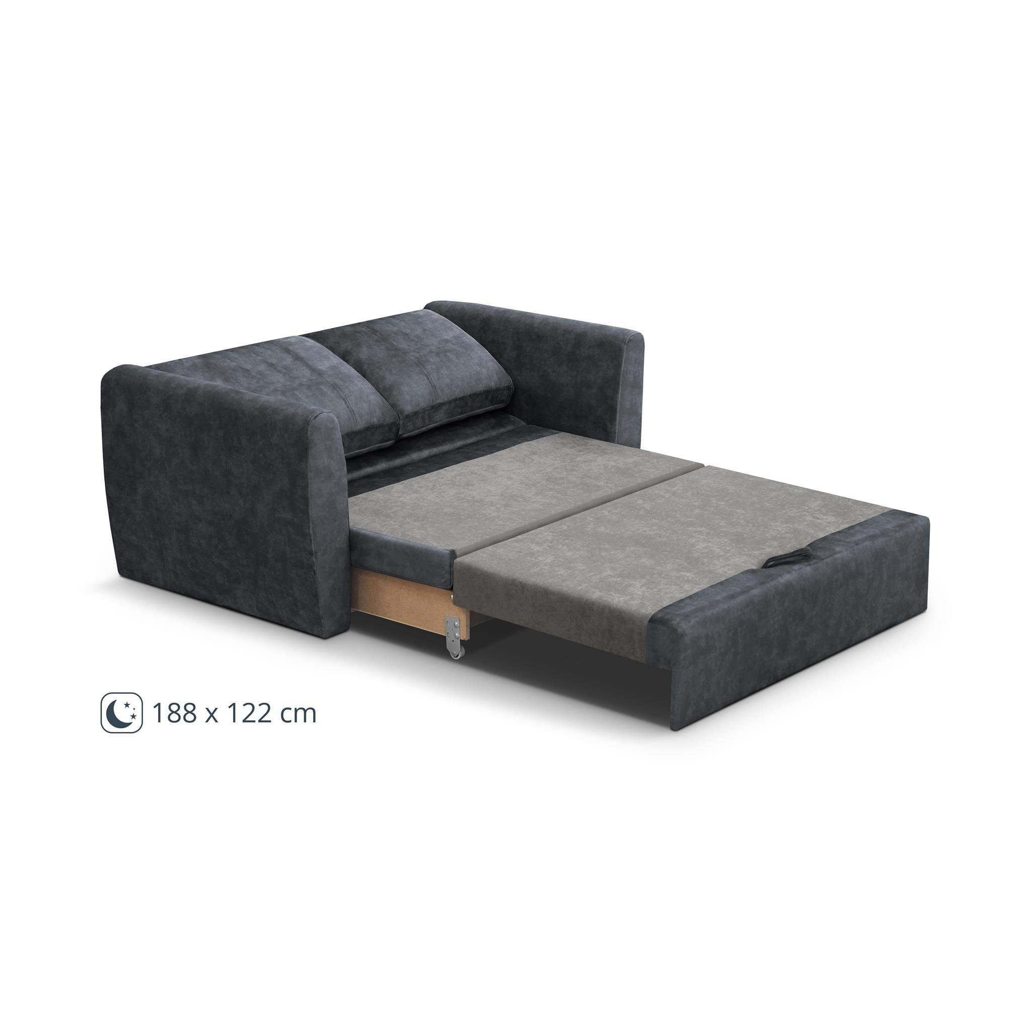 Beautysofa Schlafsofa Kamel II, Modern Sofa Couch, Bettkasten, 2-Sitzer Sofa, Schlaffunktion