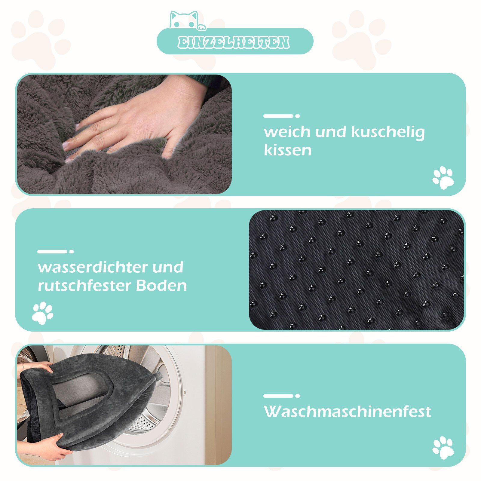 radelldar Tierbett Katzenhöhle Katzenbett große Katzen flauschig waschbar 42x42x45cm, Samt, Katzenhaus klappbar mit Kissen
