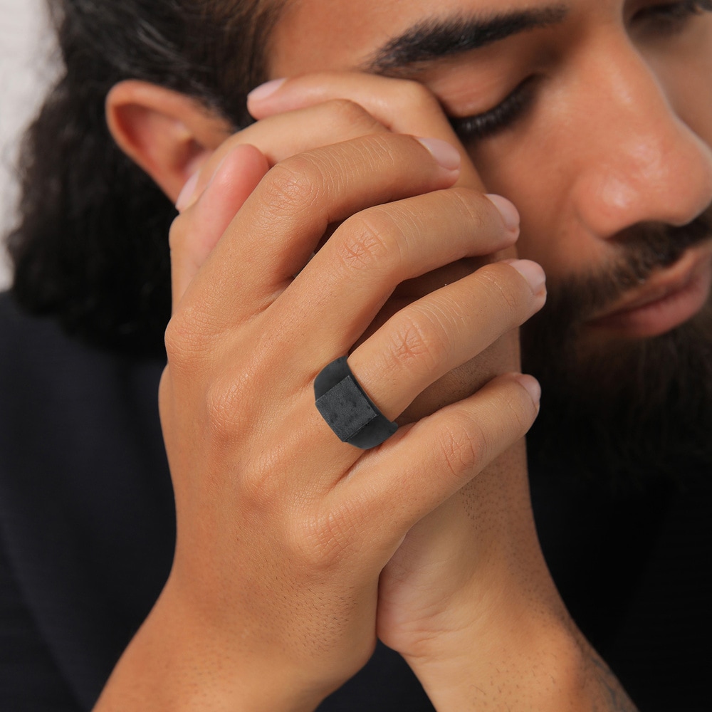 KUZZOI KUZZOI Bague Hommes Sceau Rectangle Brillant Basique Solide en argent sterling 92 Bague