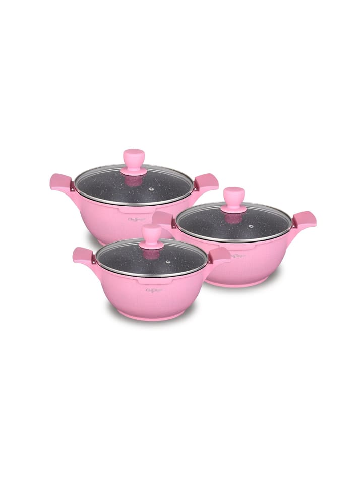 Cheffinger Kochtopfset 20-24-28cm 6-tlg Pink in Pink günstig kaufen onesize
