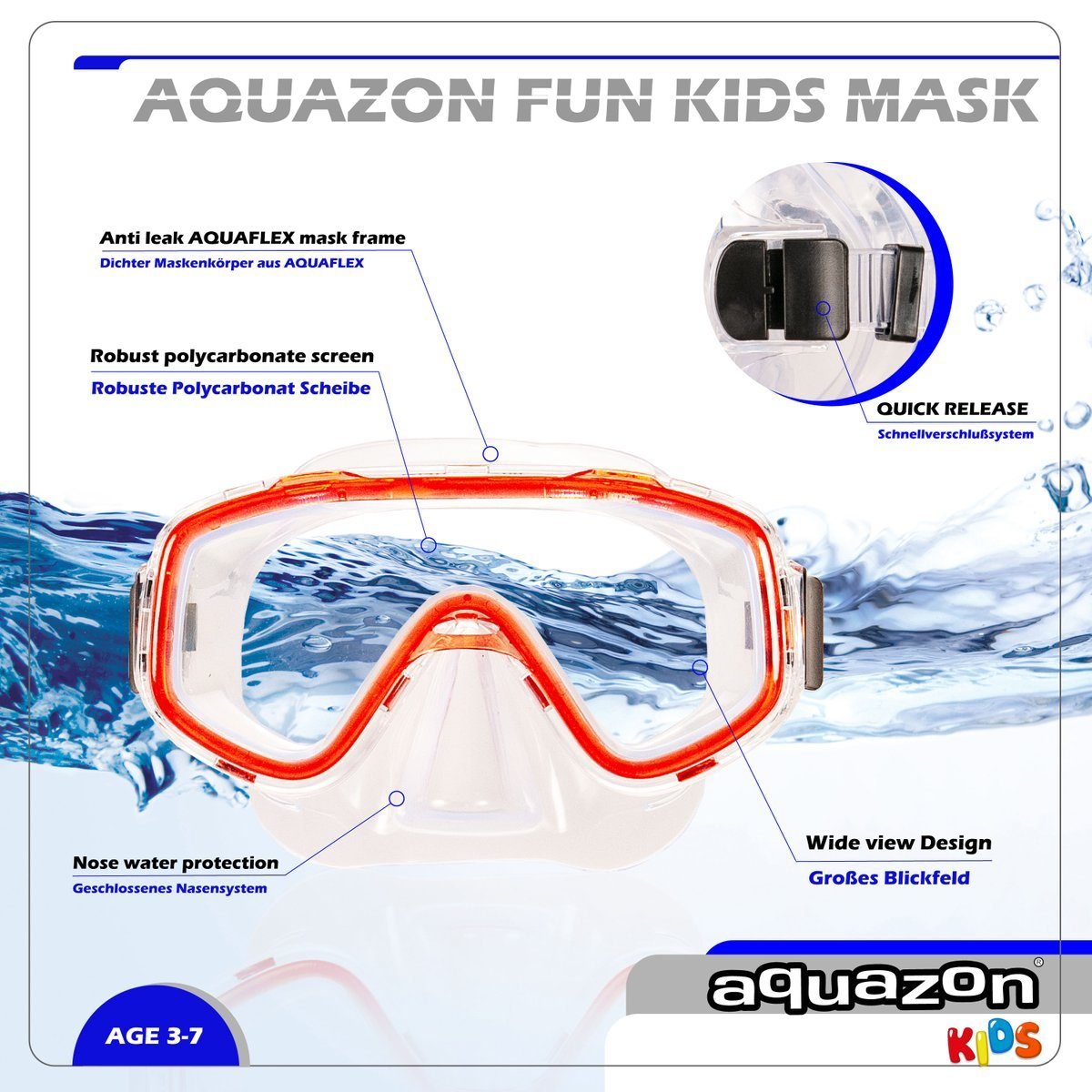 AQUAZON Taucherbrille FUN mit Schnorchel, Schnorchelset, Kinder von 3-7 Jahren