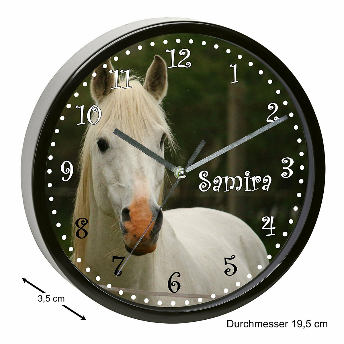 Kinder Wanduhr laufruhig personalisiert mit Name Schimmel