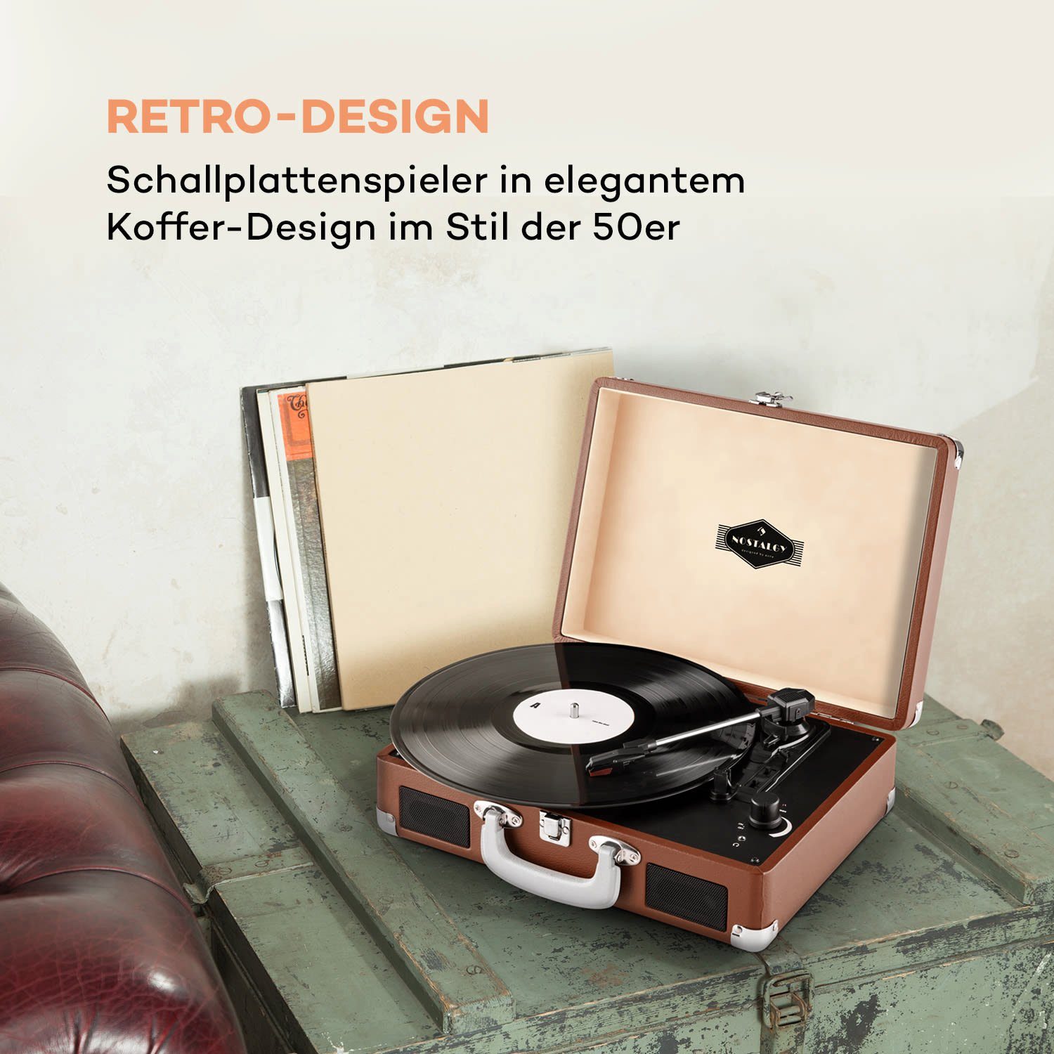 Auna Peggy Sue Plattenspieler (Riemenantrieb, Schallplattenspieler Retro mit Lautsprecher Vinyl Plattenspieler)