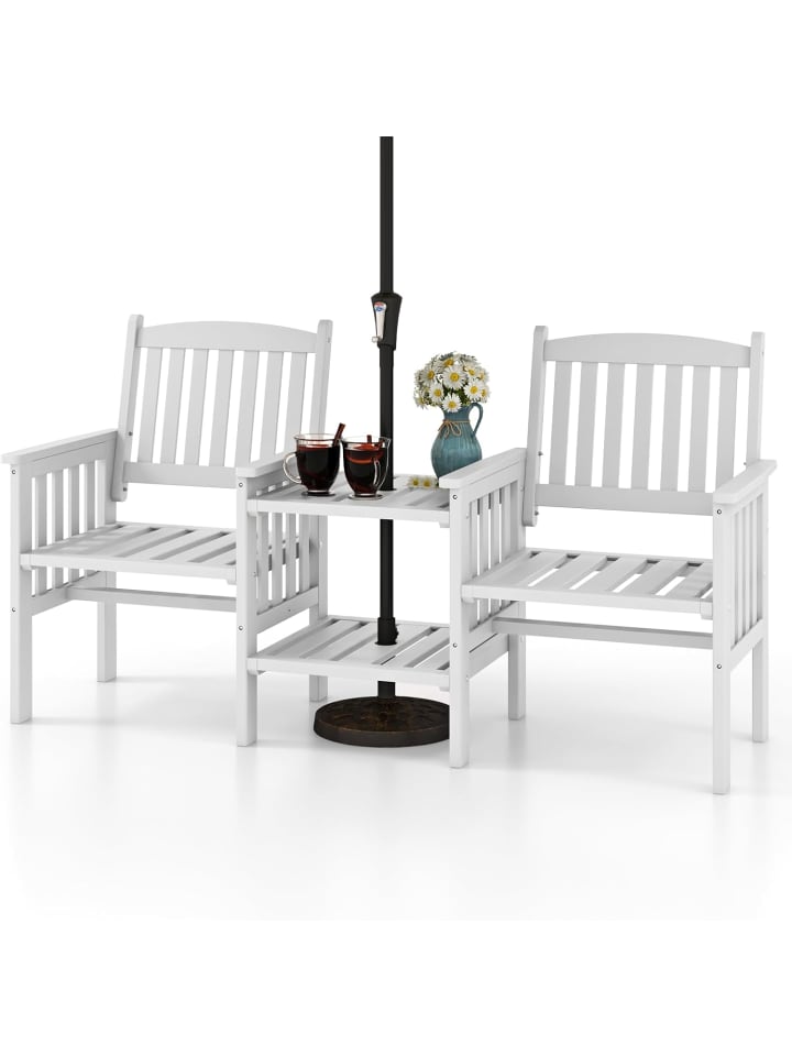 COSTWAY Gartenbank mit Tisch 165x60x88cm in Weiß günstig kaufen onesize