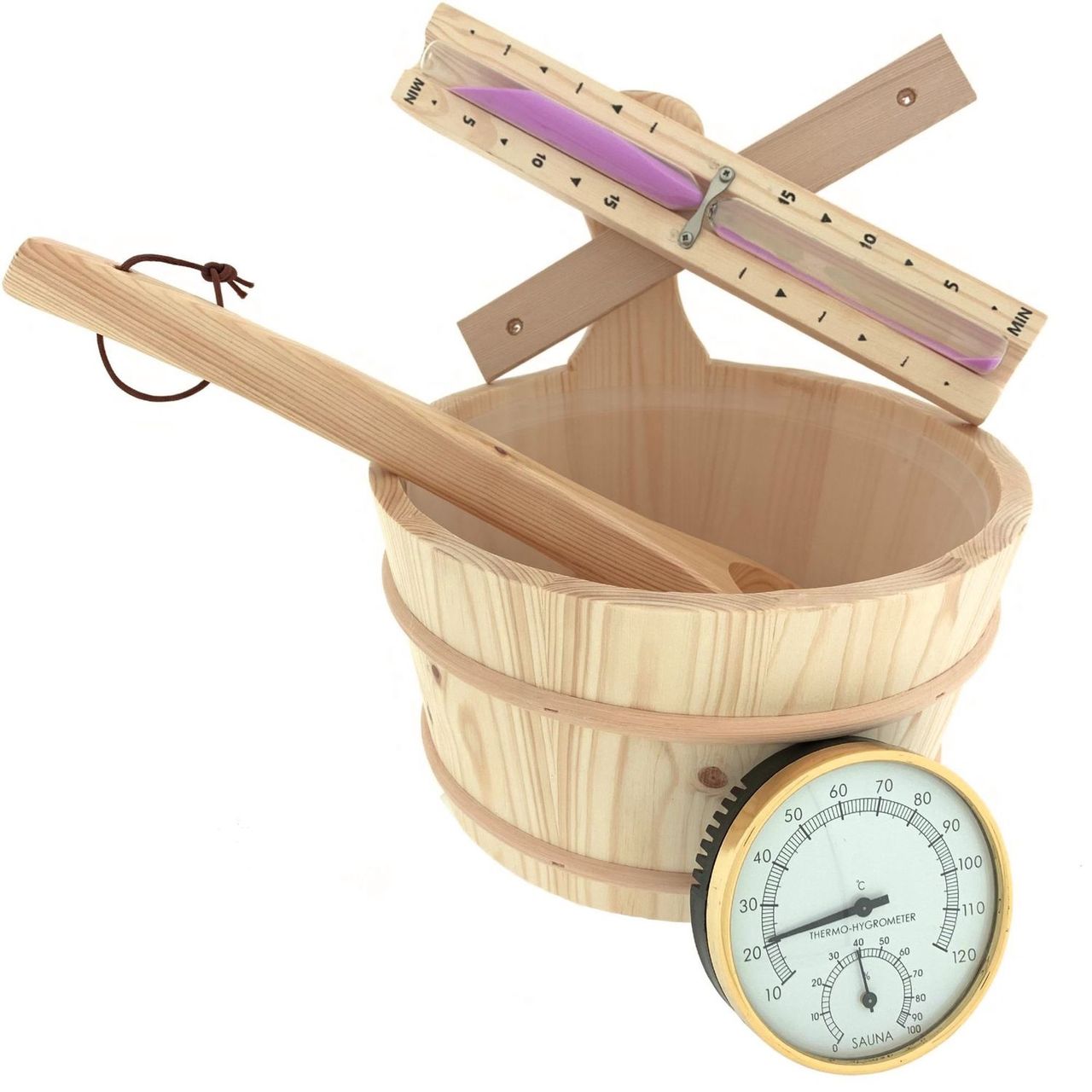 Dewello Saunaset Saunaeimer Kelle Thermometer Sanduhr