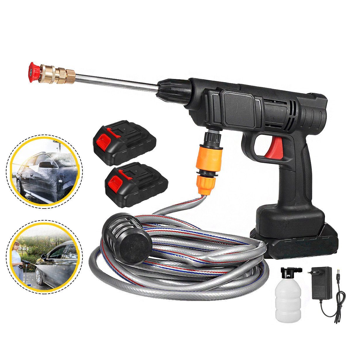 MECO Hochdruckreiniger, (mit Akku und Ladegerät), Wirless Wasserpistole 30bar 24V 12000U/min mit 2 Akku