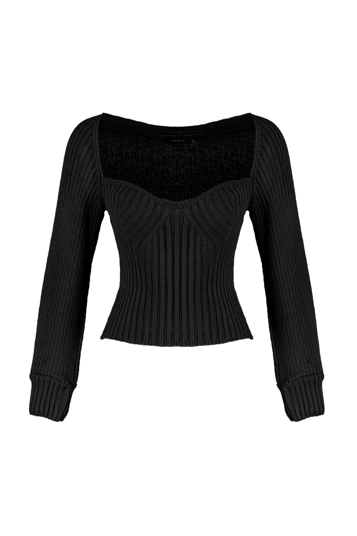 Trendyol Collection  Schwarzer kurzer Strickpullover mit Herzkragen TWOAW22KZ1760