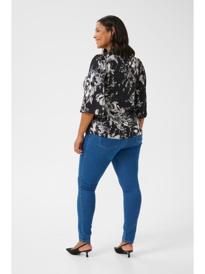 KAFFE curve Kurzarm-Bluse KCmona in Black/White Painted Flower günstig kaufen
