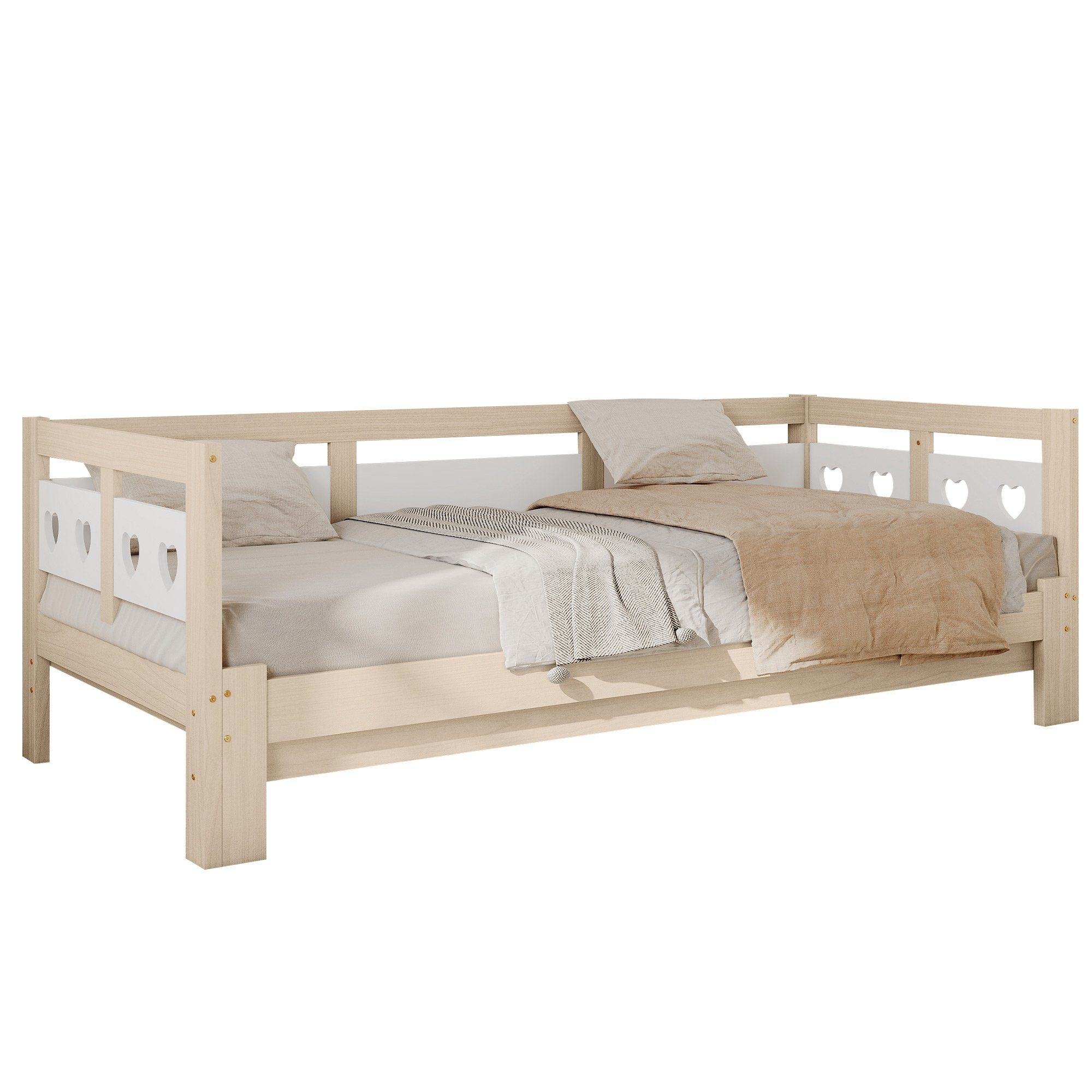 DEEP POWER Holzbett 90x190cm Holzbett Einzelbett Doppelbett mit Ausziehbett Natürlich