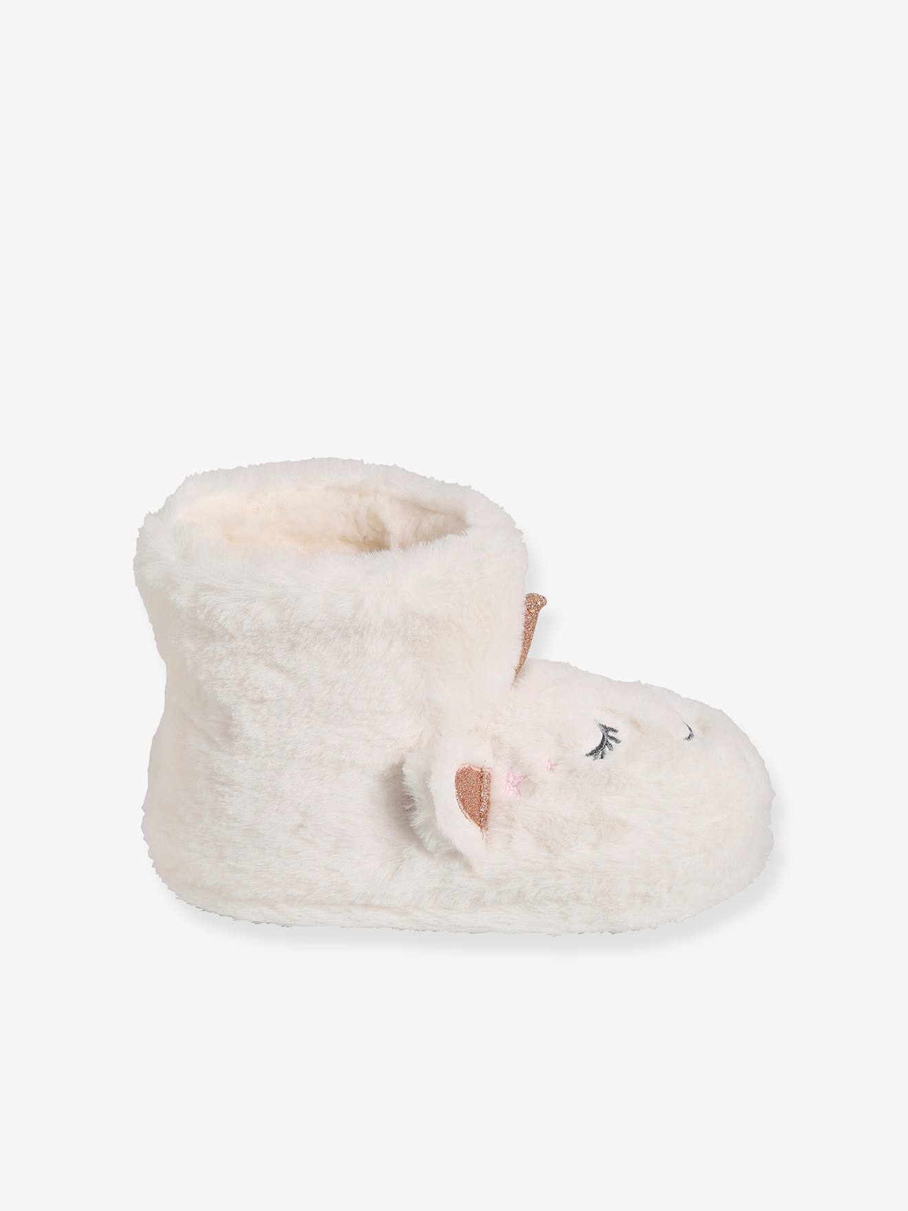 Chaussons montants licornes fille en peluche blanc