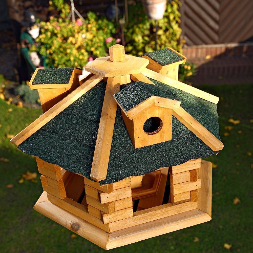 Melko Vogelhaus Vogelfutterhaus Vogelhäuschen Vogelvilla XXL 48 CM in Weiß Schwarz oder Braun Grün Futtersilo Futterhaus, Eine kleine Erhöhung am Rand des Vogelhauses sorgt dafür, dass das Futter nicht herausfällt