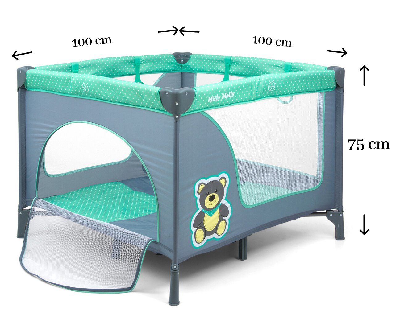 LeNoSa Laufstall Bär Mint & Pink • Laufgitter klappbar Milly Mally Reisebett