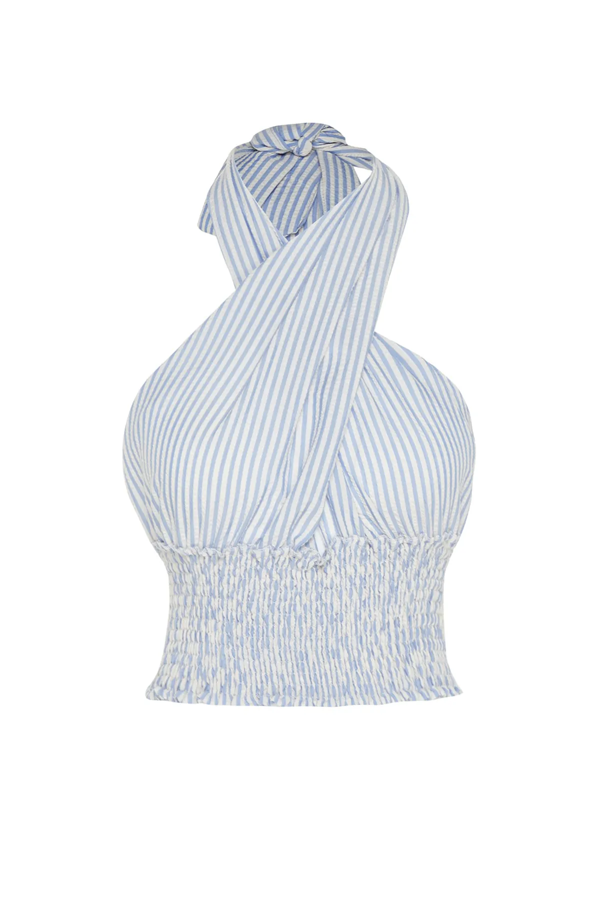 Trendyol Collection  Blaue Bluse mit gewebtem Gipe-Detail TBESS21BZ1901