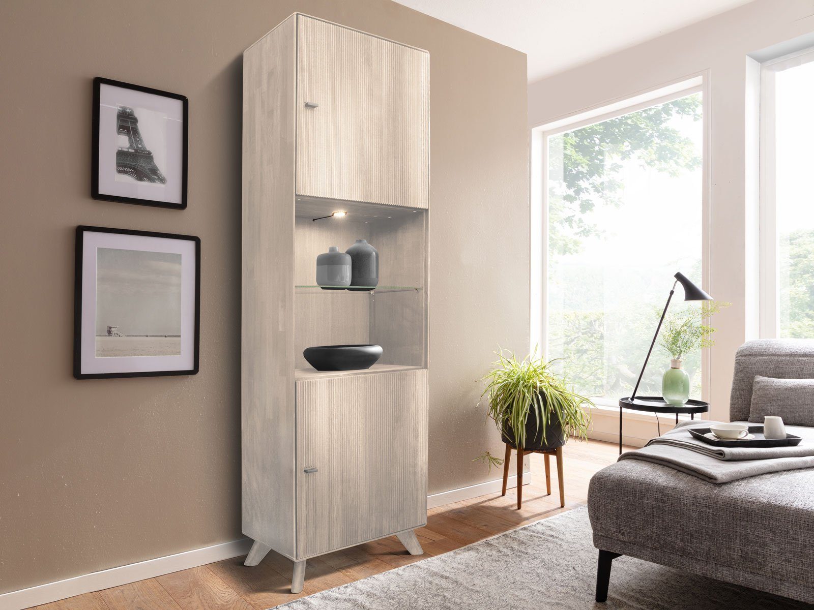 Casamia Highboard Vitrine Standvitrine Massivholz 65x209cm Varese Kernbuche massiv