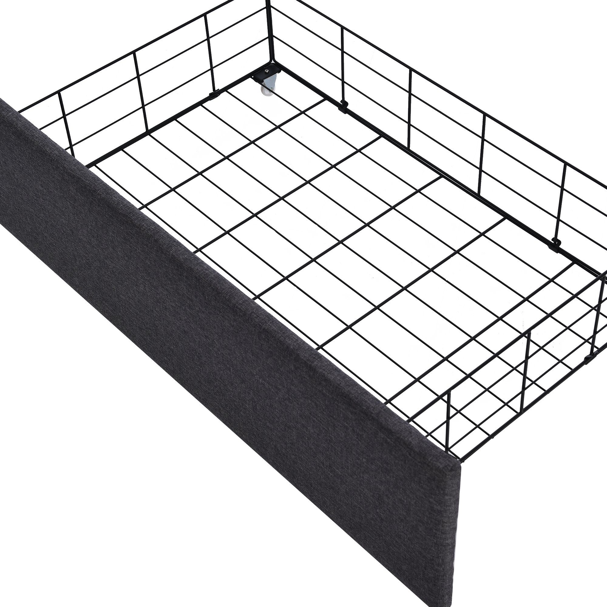 Flieks Polsterbett, LED-Beleuchtung Einzelbett 2 Schubladen Leinen 90x200cm