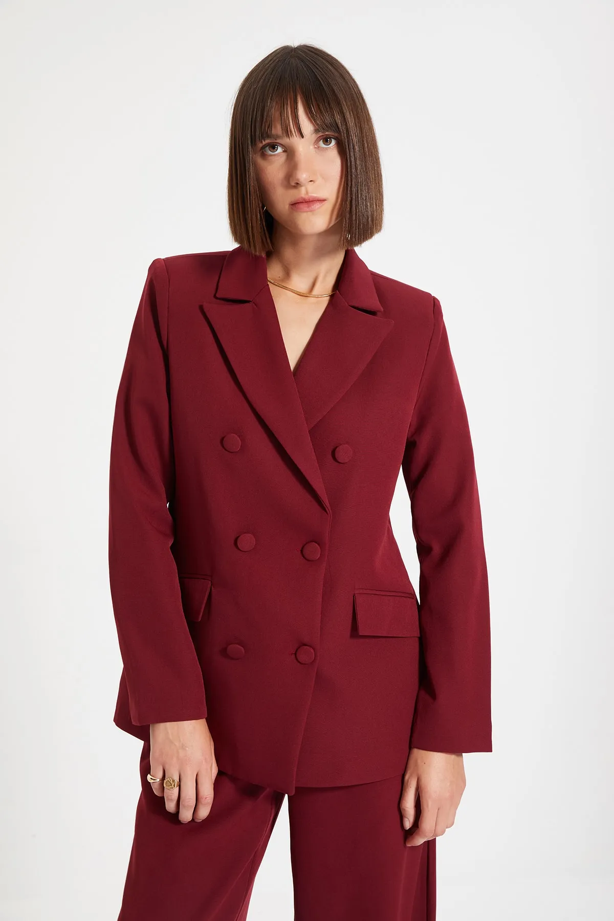 Trendyol Collection  Weinroter, regelmäßig gefütterter, gewebter Blazer TWOSS21CE0137