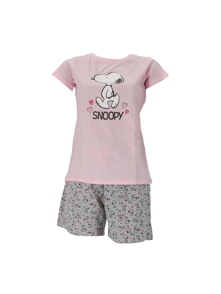 COFI 1453 Snoopy Kurzarm-Schlafanzug Pyjama für Damen Shortama-Design in Schwarz günstig kaufen M/L