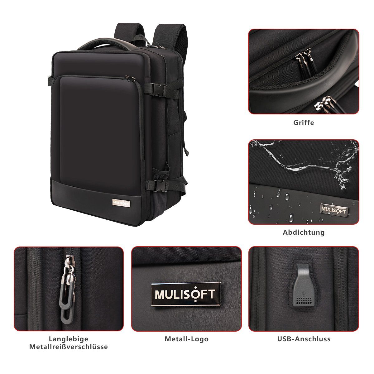 MULISOFT Kofferrucksack Arbeit Rucksack Erweiterbarer Laptop Rucksack für Business Reisen, 46x32x28cm Handgepäck Laptoprucksack für 17 zoll Notebook