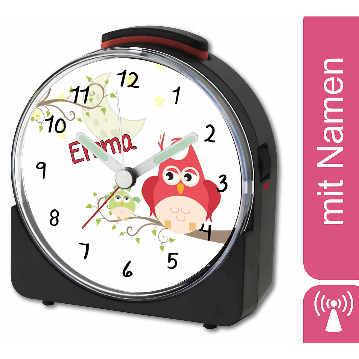 Kinder Funkwecker weiß personalisiert mit Namen Eule Mama
