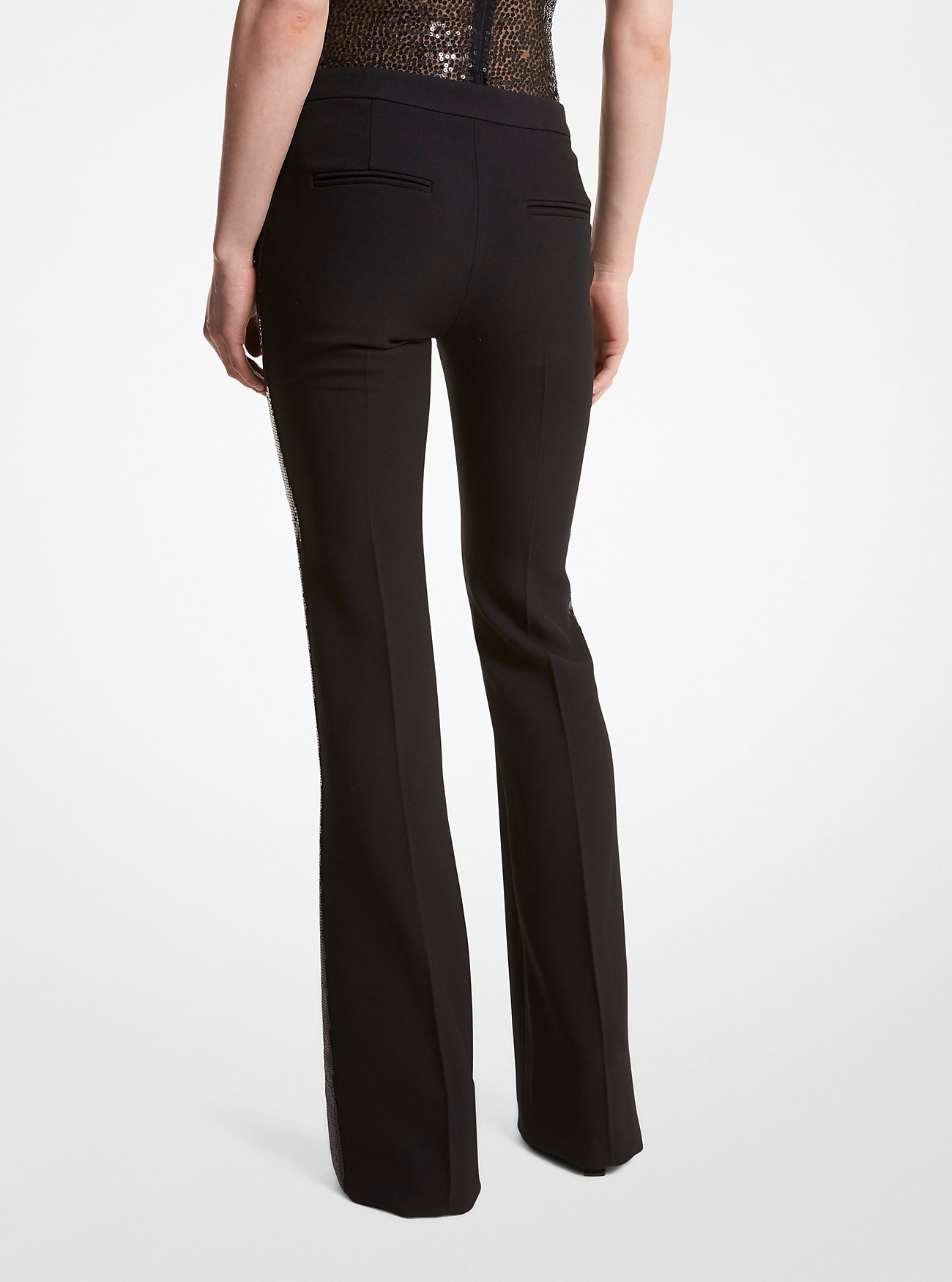 Haylee Hand-Embellished Sequin Double Crepe Sablé Trousers - BLACK